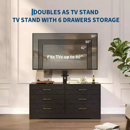 Mobile TV moderno con supporto regolabile per TV da 32-80 pollici, mobile contenitore a 6 cassetti, consolle multimediale, mobili per camera da letto e soggiorno