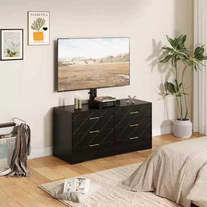 Mobile TV moderno con supporto regolabile per TV da 32-80 pollici, mobile contenitore a 6 cassetti, consolle multimediale, mobili per camera da letto e soggiorno