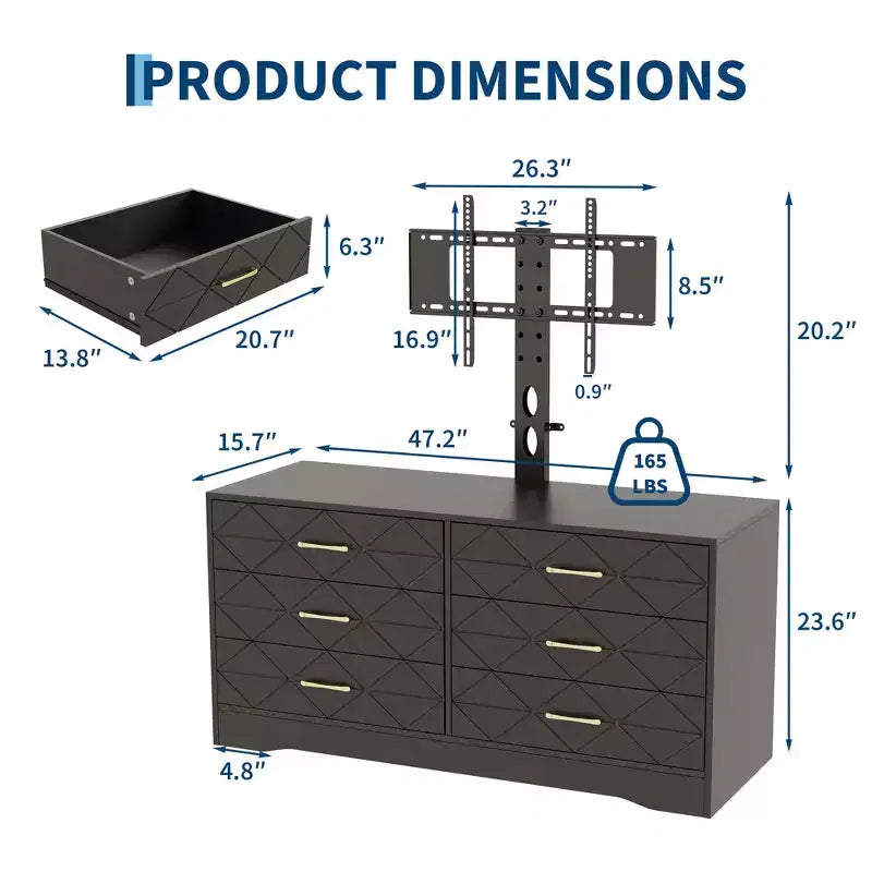 Mobile TV moderno con supporto regolabile per TV da 32-80 pollici, mobile contenitore a 6 cassetti, consolle multimediale, mobili per camera da letto e soggiorno