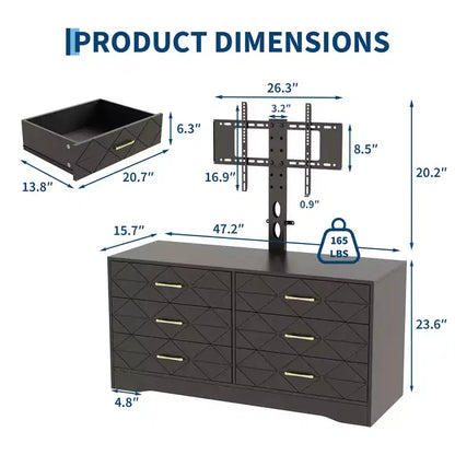 Mobile TV moderno con supporto regolabile per TV da 32-80 pollici, mobile contenitore a 6 cassetti, consolle multimediale, mobili per camera da letto e soggiorno