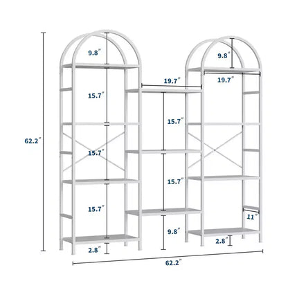 Libreria a triplo arco, scaffale aperto indipendente a 4 livelli con struttura in metallo, scaffale espositivo industriale per soggiorno, ufficio domestico