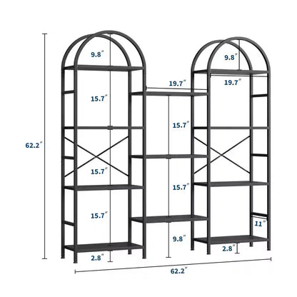 Libreria a triplo arco, scaffale aperto indipendente a 4 livelli con struttura in metallo, scaffale espositivo industriale per soggiorno, ufficio domestico