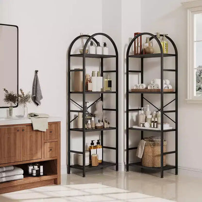 Libreria a triplo arco, scaffale aperto indipendente a 4 livelli con struttura in metallo, scaffale espositivo industriale per soggiorno, ufficio domestico