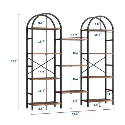 Libreria a triplo arco, scaffale aperto indipendente a 4 livelli con struttura in metallo, scaffale espositivo industriale per soggiorno, ufficio domestico