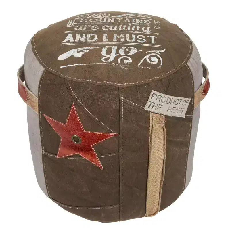 Olivia & May Pouf in tela con motivo a stella marrone: Pouf rustico rotondo non imbottito, nessun montaggio richiesto