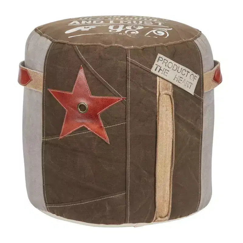 Olivia & May Pouf in tela con motivo a stella marrone: Pouf rustico rotondo non imbottito, nessun montaggio richiesto