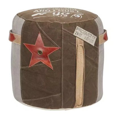 Olivia & May Pouf in tela con motivo a stella marrone: Pouf rustico rotondo non imbottito, nessun montaggio richiesto