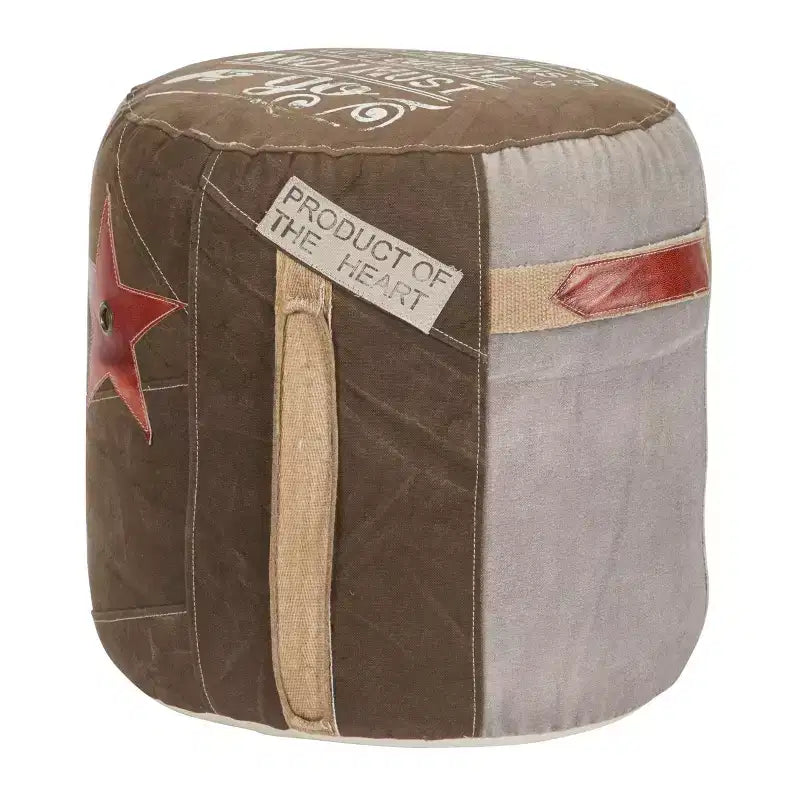 Olivia & May Pouf in tela con motivo a stella marrone: Pouf rustico rotondo non imbottito, nessun montaggio richiesto