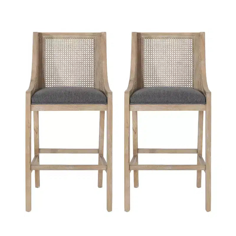 Sgabelli da Bar Christopher Knight Home Oneida da 30 pollici in Legno Rivestito in Tessuto Rustico e Rattan (Set di 2)