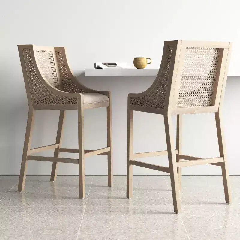 Sgabelli da Bar Christopher Knight Home Oneida da 30 pollici in Legno Rivestito in Tessuto Rustico e Rattan (Set di 2)